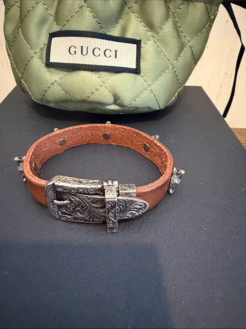 Gucci Anger Forest Wolf Brown Bracelet leather and sterling silver (16) - Picture 2 of 9